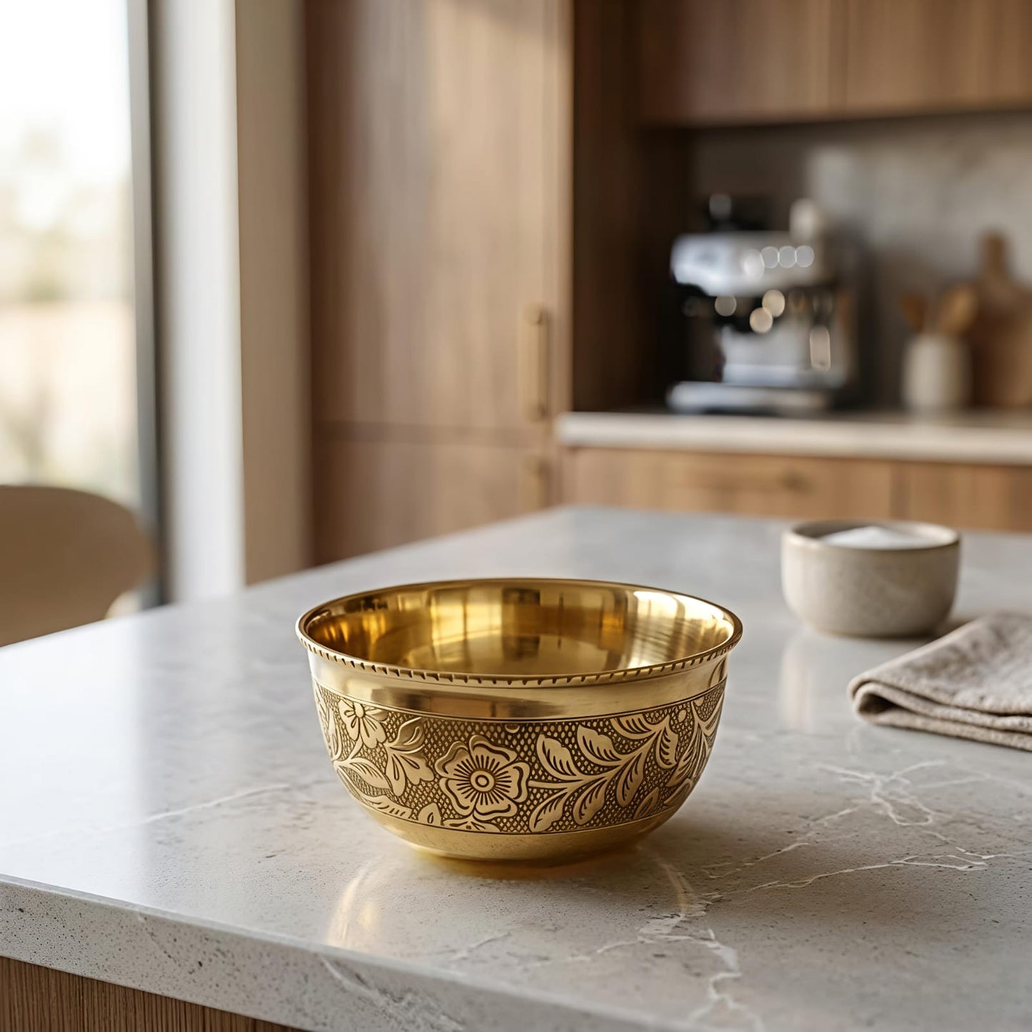 Traditional Brass/Peetal Katori | Embedded Floral Design