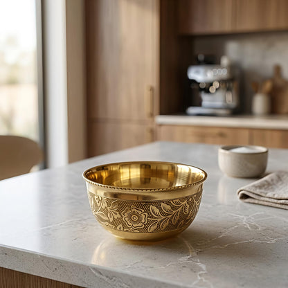 Traditional Brass/Peetal Katori | Embedded Floral Design