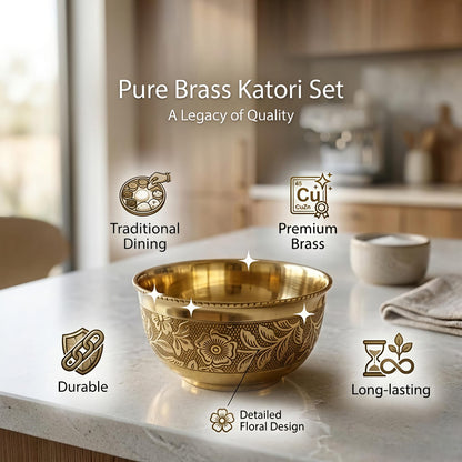 Traditional Brass/Peetal Katori | Embedded Floral Design