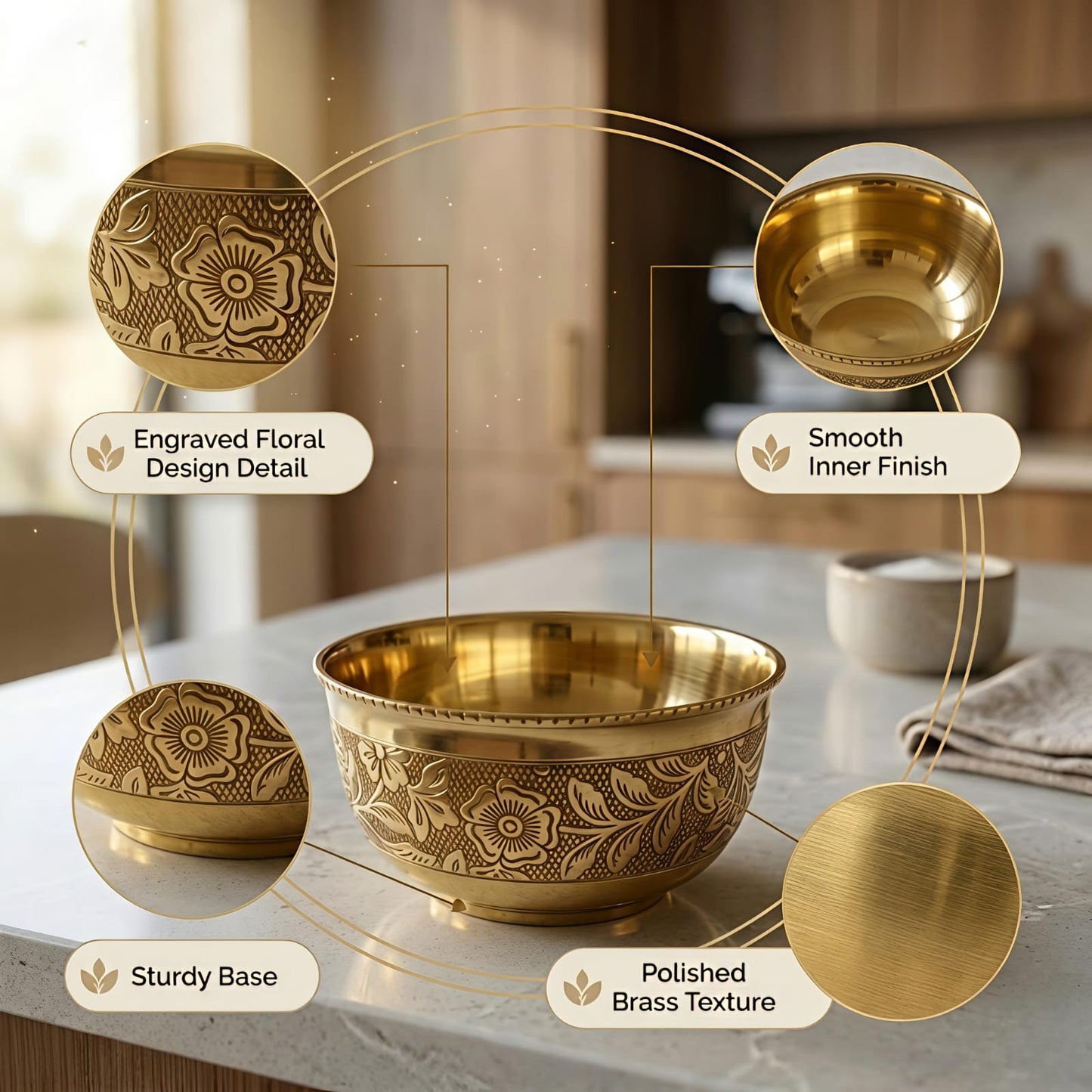 Traditional Brass/Peetal Katori | Embedded Floral Design