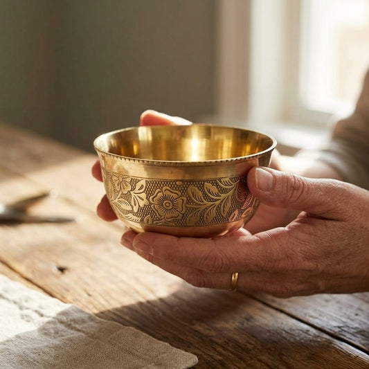 Traditional Brass/Peetal Katori | Embedded Floral Design