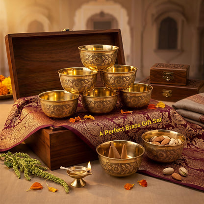 Traditional Brass/Peetal Katori | Embedded Floral Design