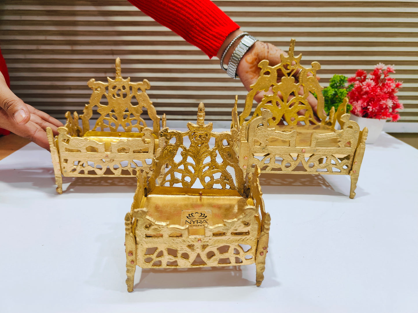 Handcrafted Peetal Singhasan | Brass Throne for Pooja - 3 sizes