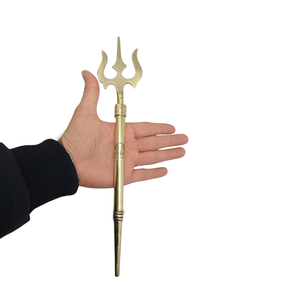 Pure Brass (Peetal) Trishul | Traditional Hindu Religious Symbol |