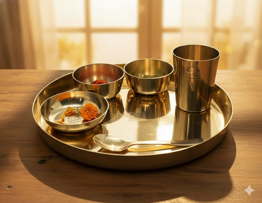 Premium Kansa/Bronze Thali Set of 6pcs. | Traditional Kansa/Phool - Dinner/Thali Set
