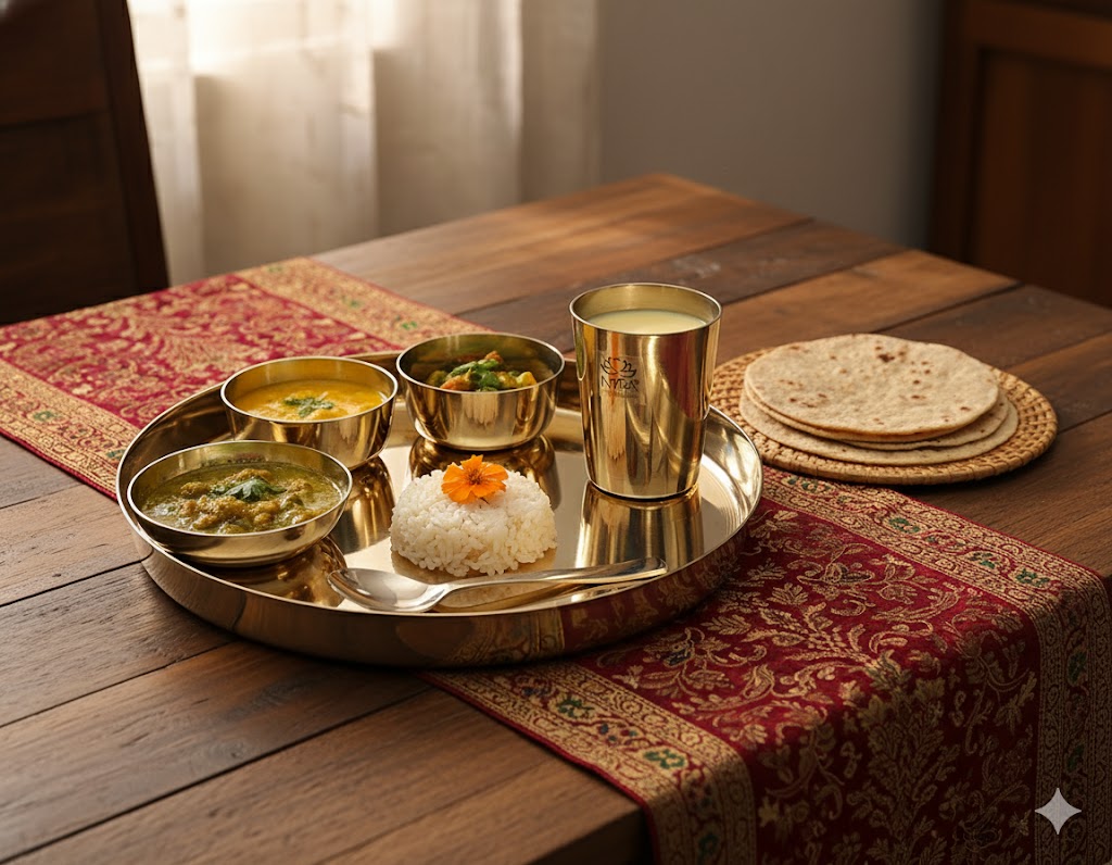 Premium Kansa/Bronze Thali Set of 6pcs. | Traditional Kansa/Phool - Dinner/Thali Set