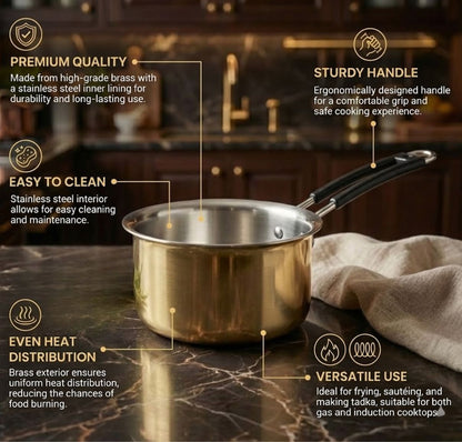 Premium Brass Sauce Pan with Kalai Coating | Traditional Pital Cookware