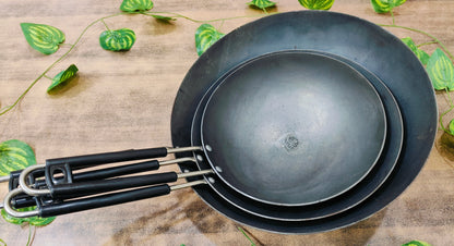 Iron Chinese Wok with Steel Covered Handle | Gas Stove Friendly Loha Kadhai