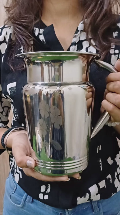 Stainless Steel Floral Lazer Jug | Glossy Mirror Finish Water Jug with Sturdy Handle