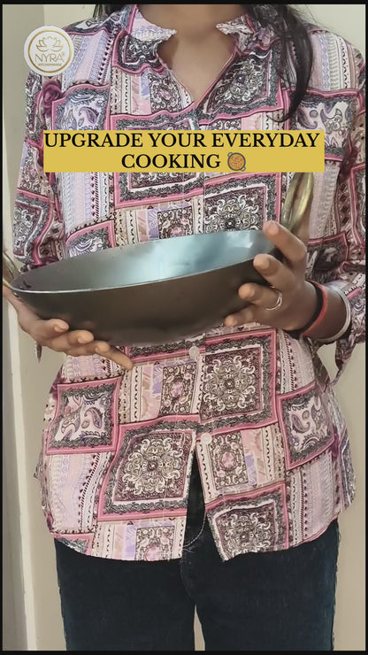 Royale Iron Kadhai/Wok with Sturdy Handle | Deep Bottom Loha Kadai- 4 Sizes