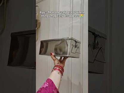 Stainless Steel Jewellery Locker Box with Latch, Multipurpose Storage Container for Jewellery, Accessories, Documents & Personal Essentials
