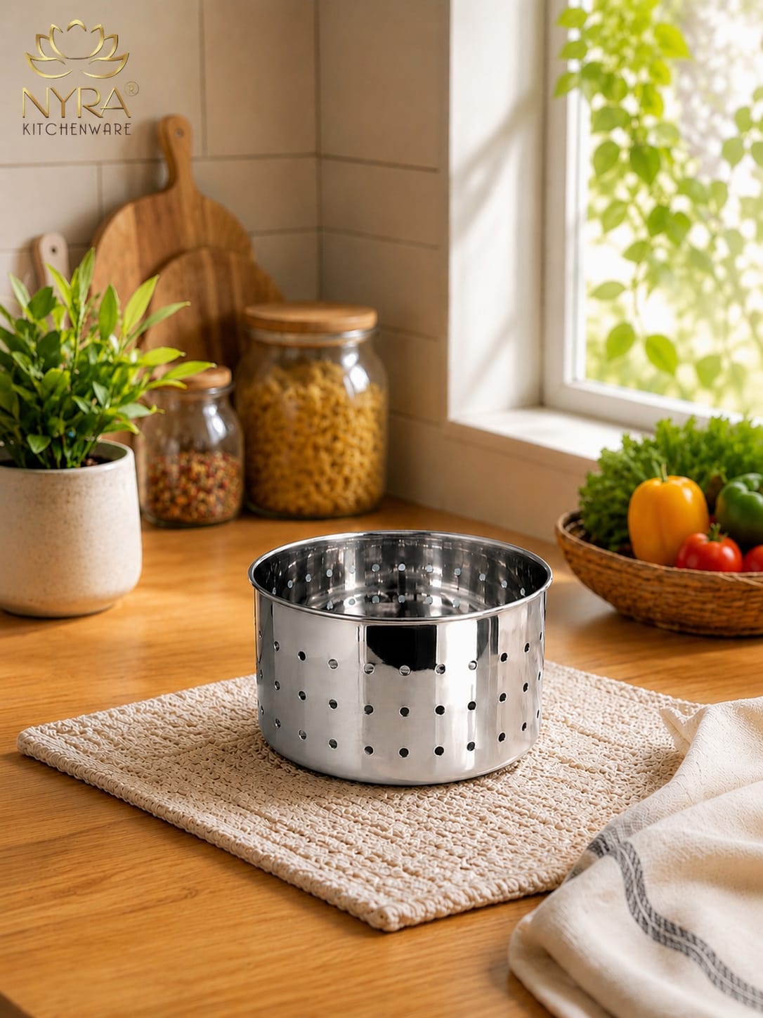 Stainless Steel Round Paneer Mould & Press Set (3 Pcs) - Glossy, Food-Grade for Homemade Cheese
