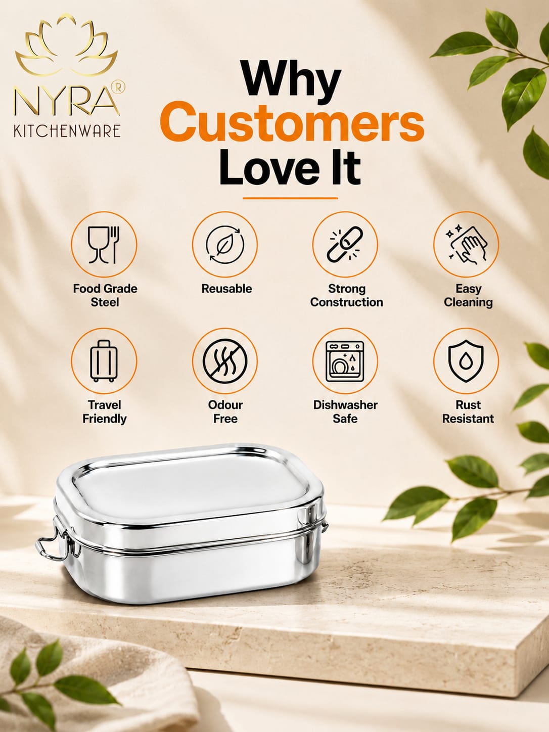 Stainless Steel Rectangle Lunch Box with 1 Small Box
