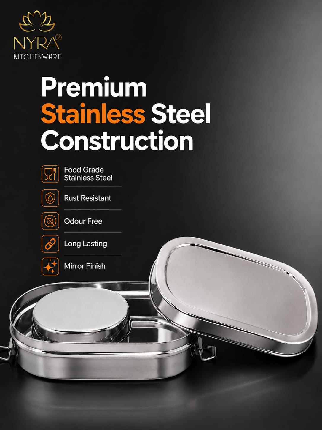 Stainless Steel Rectangle Lunch Box with 1 Small Box