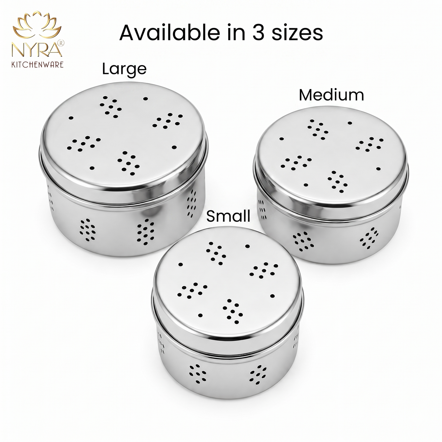 Stainless Steel Round Dibbi/Dabba | Ventilated Dhaniya & Spice Box