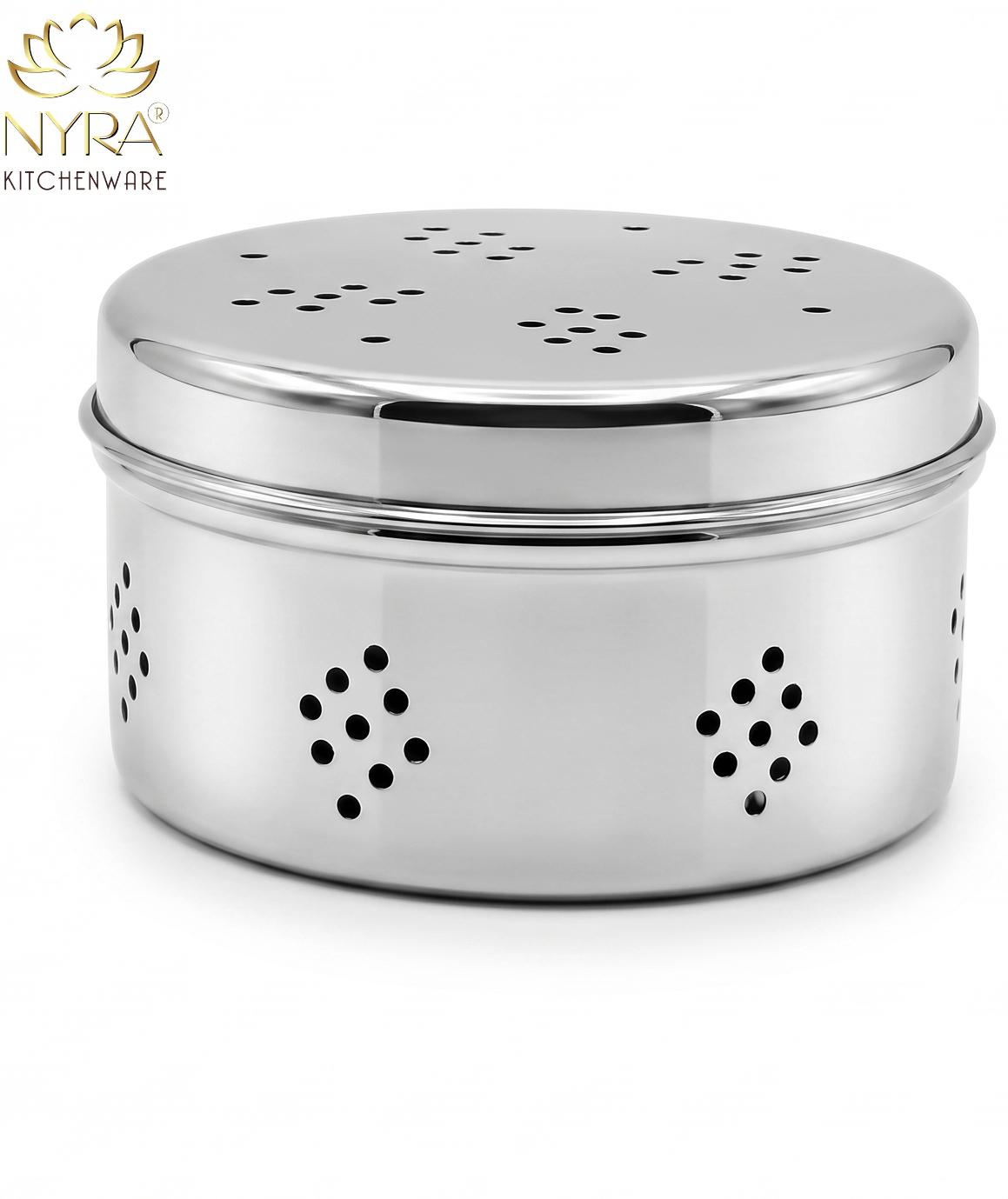 Stainless Steel Round Dibbi/Dabba | Ventilated Dhaniya & Spice Box