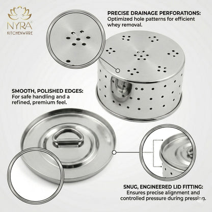 Stainless Steel Glossy-Finish Round Cheese/Paneer Maker - Quick Press Mould - 3 Sizes