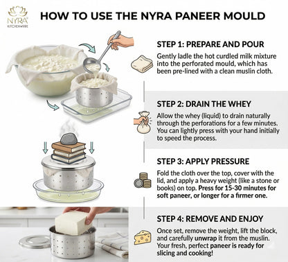 Stainless Steel Glossy-Finish Round Cheese/Paneer Maker - Quick Press Mould - 3 Sizes