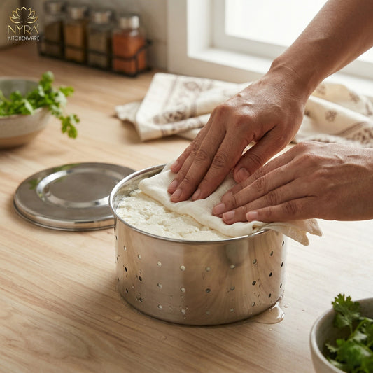 Stainless Steel Glossy-Finish Round Cheese/Paneer Maker - Quick Press Mould - 3 Sizes