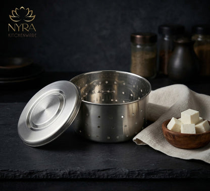 Stainless Steel Glossy-Finish Round Cheese/Paneer Maker - Quick Press Mould - 3 Sizes