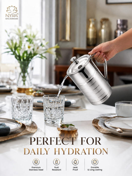 Stainless Steel Laser Printed Jug with Sturdy Handle and Lid - 2 LTR Drinkware