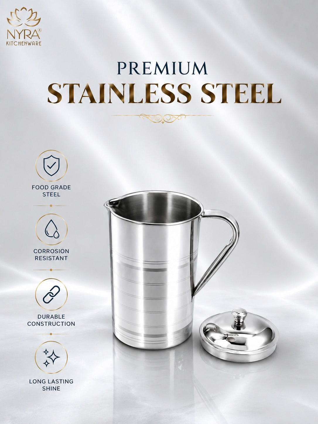 Stainless-Steel Spot-Welding Jug with Sturdy Handle and Lid - 2 Liters Drinkware