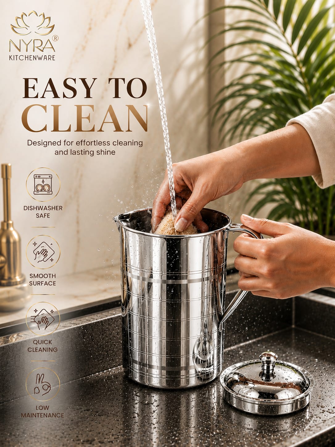 Stainless-Steel Spot-Welding Jug with Sturdy Handle and Lid - 2 Liters Drinkware