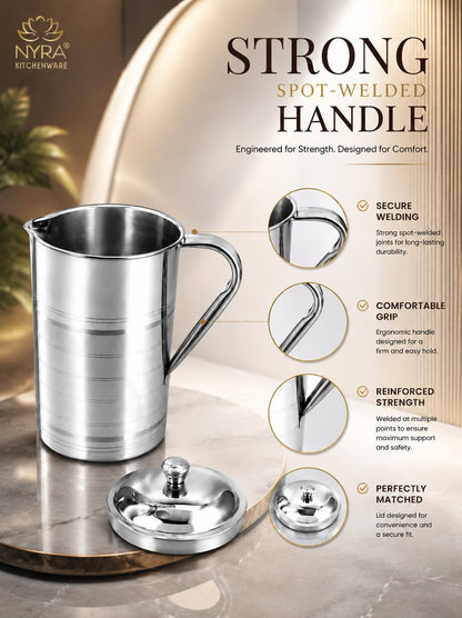 Stainless-Steel Spot-Welding Jug with Sturdy Handle and Lid - 2 Liters Drinkware
