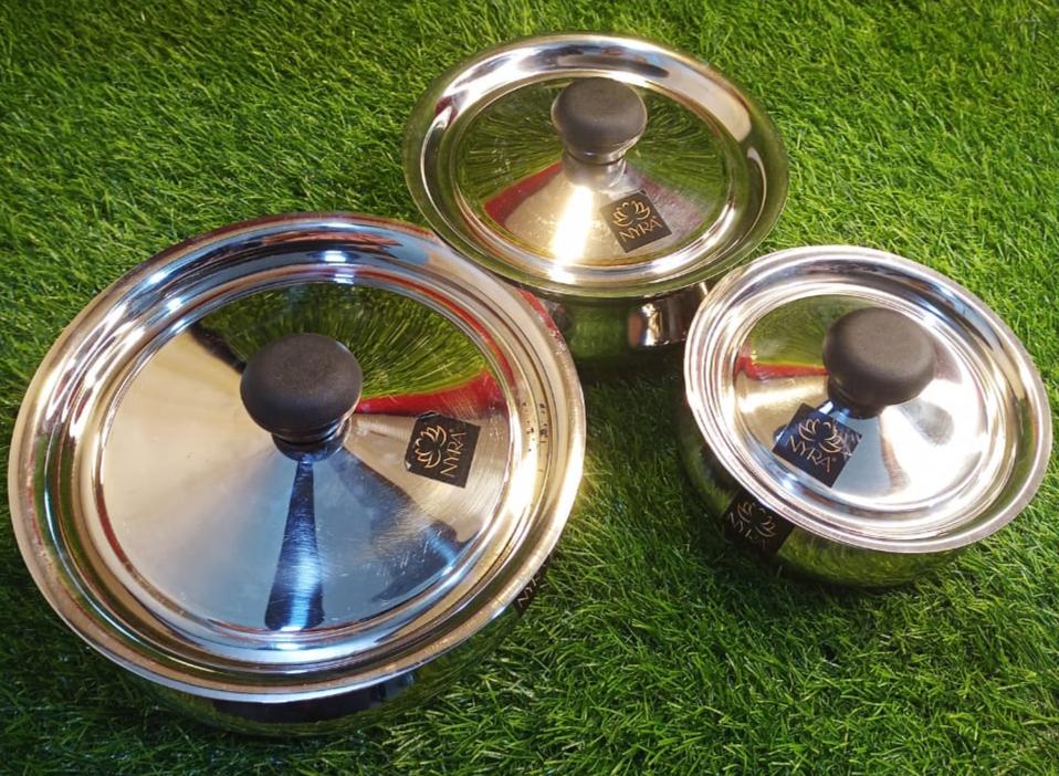 Stainless Steel Biryani Handis with Lid & PVC Knob - Set of 3