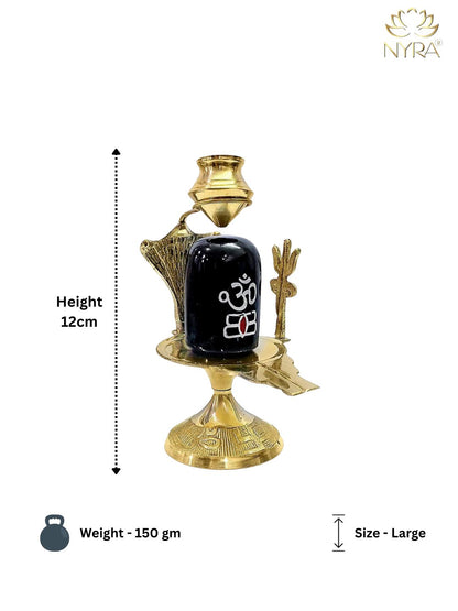 Pure Brass Shivling with Black Lingam, Trishul & Kalash | Mahadev Shivling Statue for Home Temple Decor | Shiva Lingam Brass Pooja Item