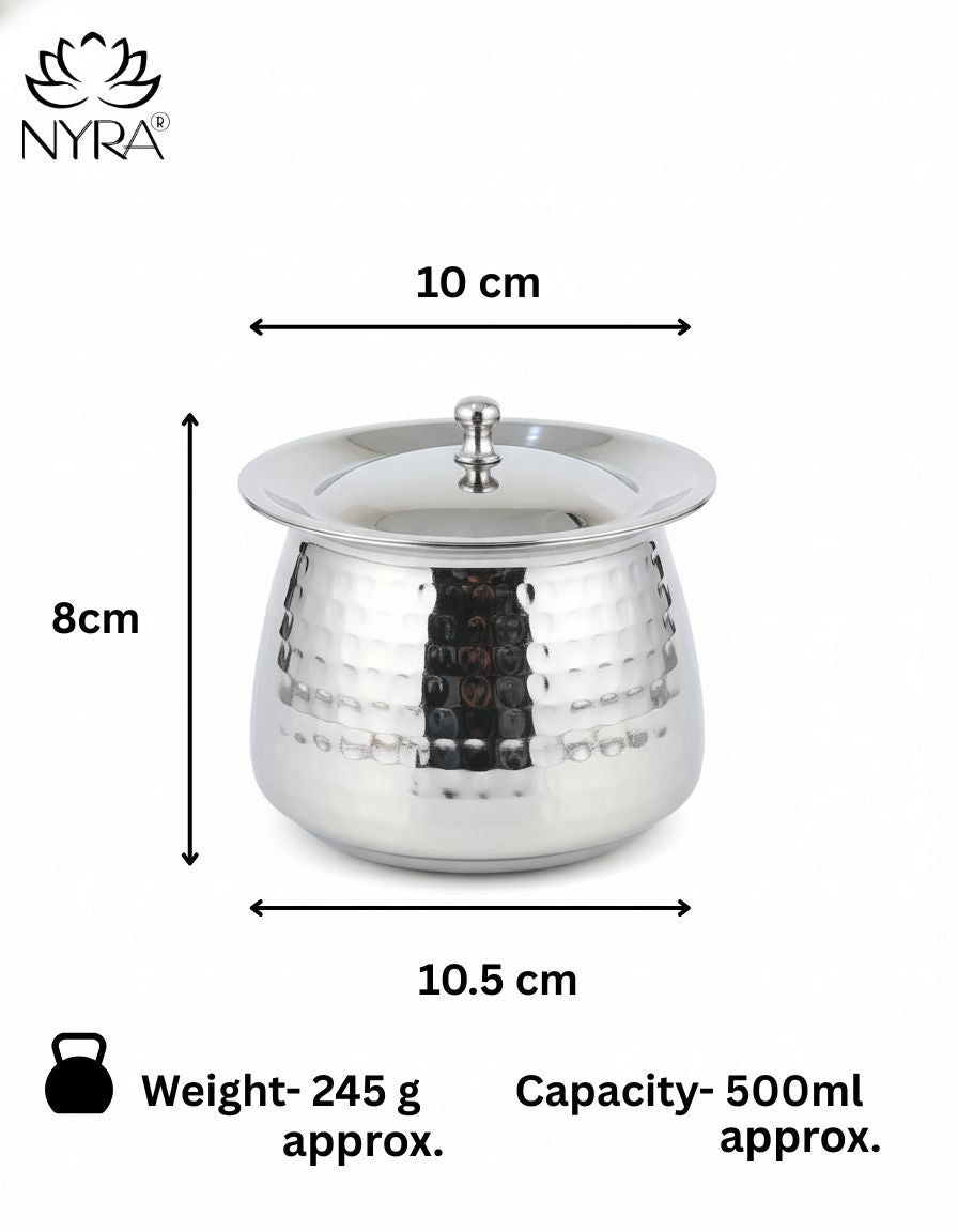 Stainless Steel Hammered Serving Handi with Lid | Serving bowl - Perfect for Biryani, Curries, and Indian Cuisine