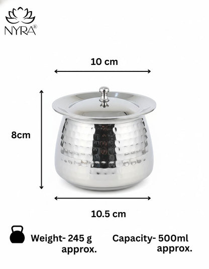 Stainless Steel Hammered Serving Handi with Lid | Serving bowl - Perfect for Biryani, Curries, and Indian Cuisine