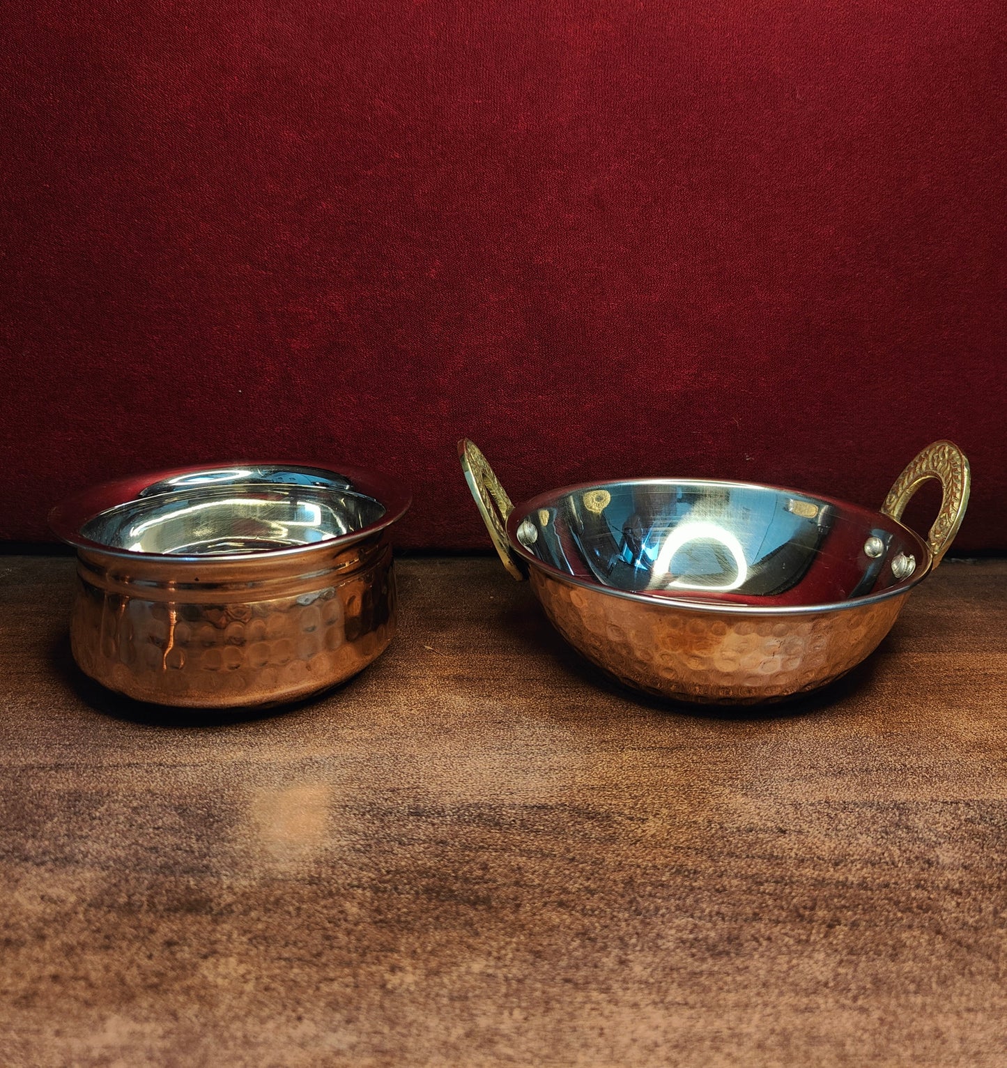 Premium Hammered Copper Handi & Kadhai Set | Traditional Serveware with Stainless Steel Inside