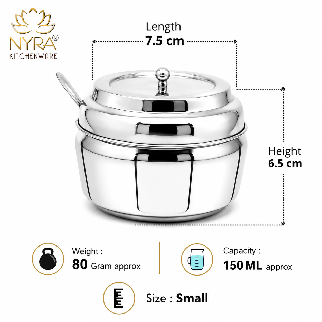 Stainless Steel Ghee/0il Pot Storage Container with Spoon