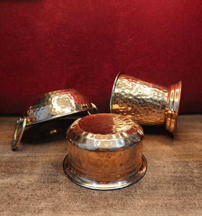 Copper Serving Handi, Bucket & Wok | Hammered Serveware Set of 3 - Copper with Stainless Steel Inside |