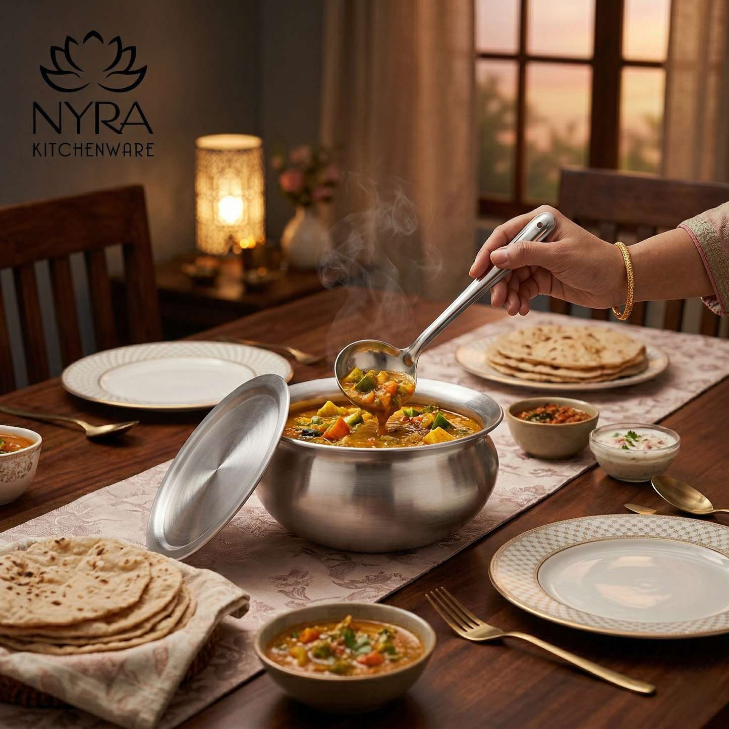 Aluminum Handi with Lid - Glossy Finish Cooking Pot - 4 Sizes