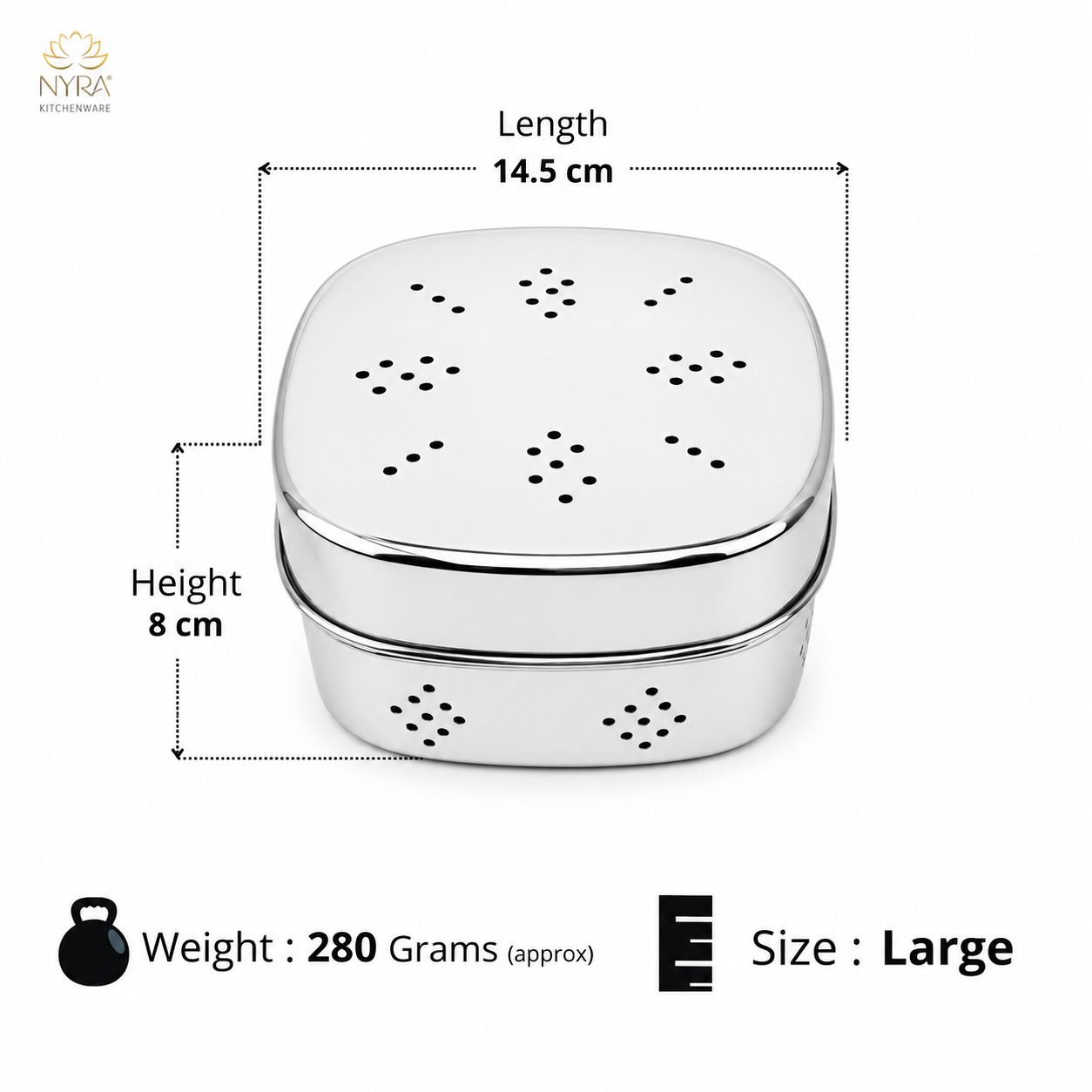 Stainless Steel Square-shaped Coriander/ Multipurpose Storage Container with Air Ventilation Holes - Set of 3 Pcs