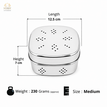 Stainless Steel Square-shaped Coriander/ Multipurpose Storage Container with Air Ventilation Holes - Set of 3 Pcs