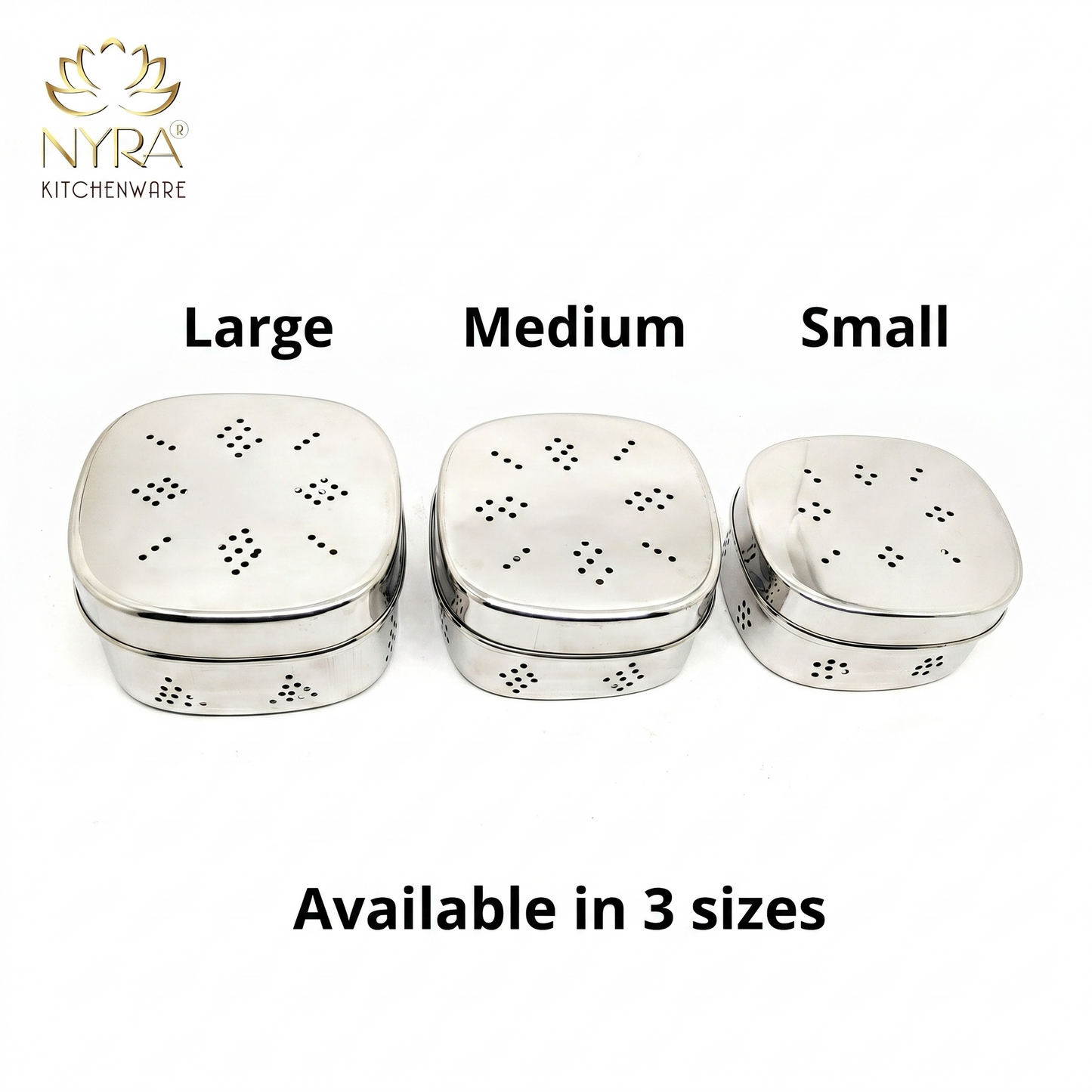 Stainless Steel Square-shaped Coriander/ Multipurpose Storage Container with Air Ventilation Holes - Set of 3 Pcs