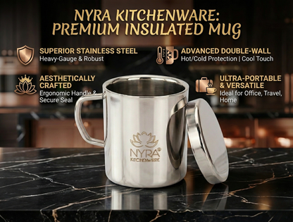 Stainless Steel Insulated Coffee Mug with Lid | 300ml Double Walled for Hot & Cold Drinks