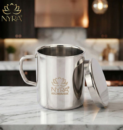 Stainless Steel Insulated Coffee Mug with Lid | 300ml Double Walled for Hot & Cold Drinks