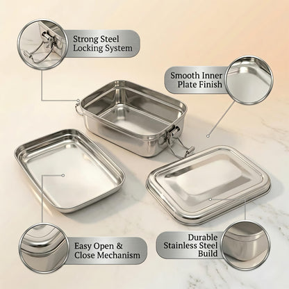 Stainless Steel Food Pack Lunch Box with Locking Clip