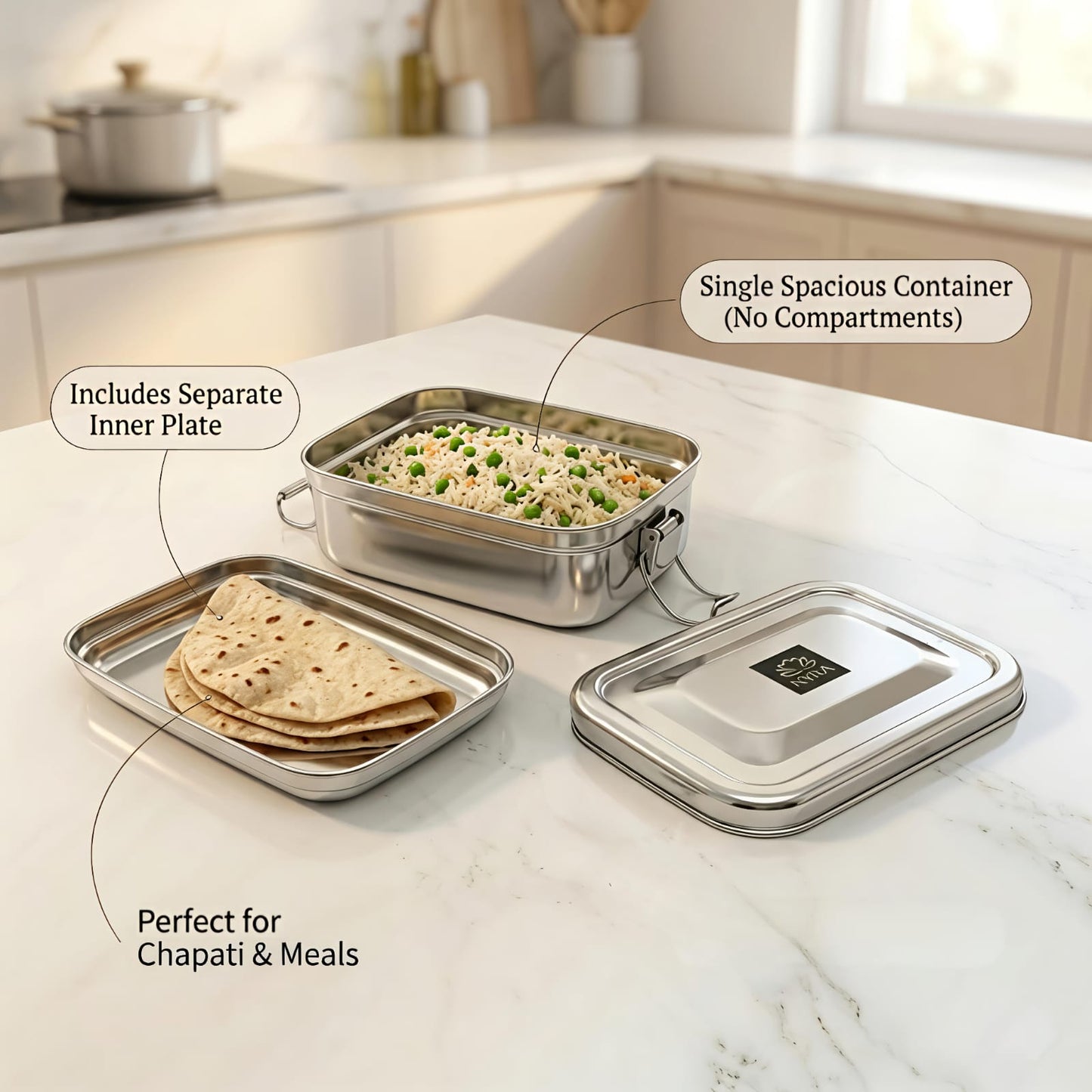 Stainless Steel Food Pack Lunch Box with Locking Clip