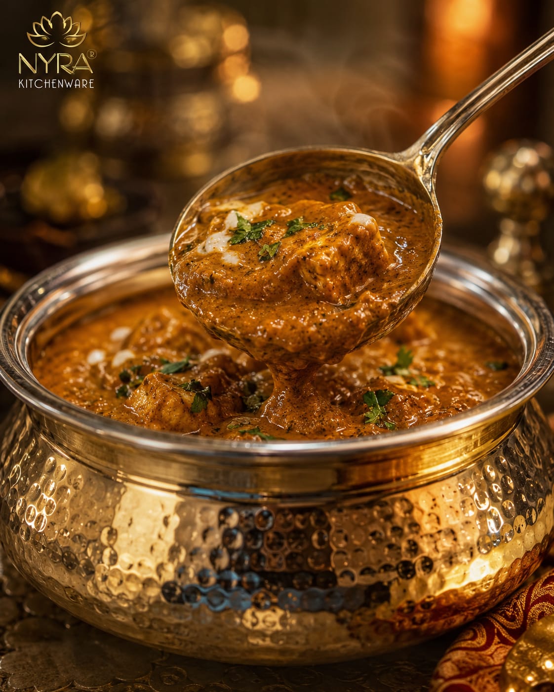 Handcrafted Artisan Brass Sipri Handi with Lid - Traditional Indian Kalai Coated | Luxury Heritage Hammered Cookware & Tableware
