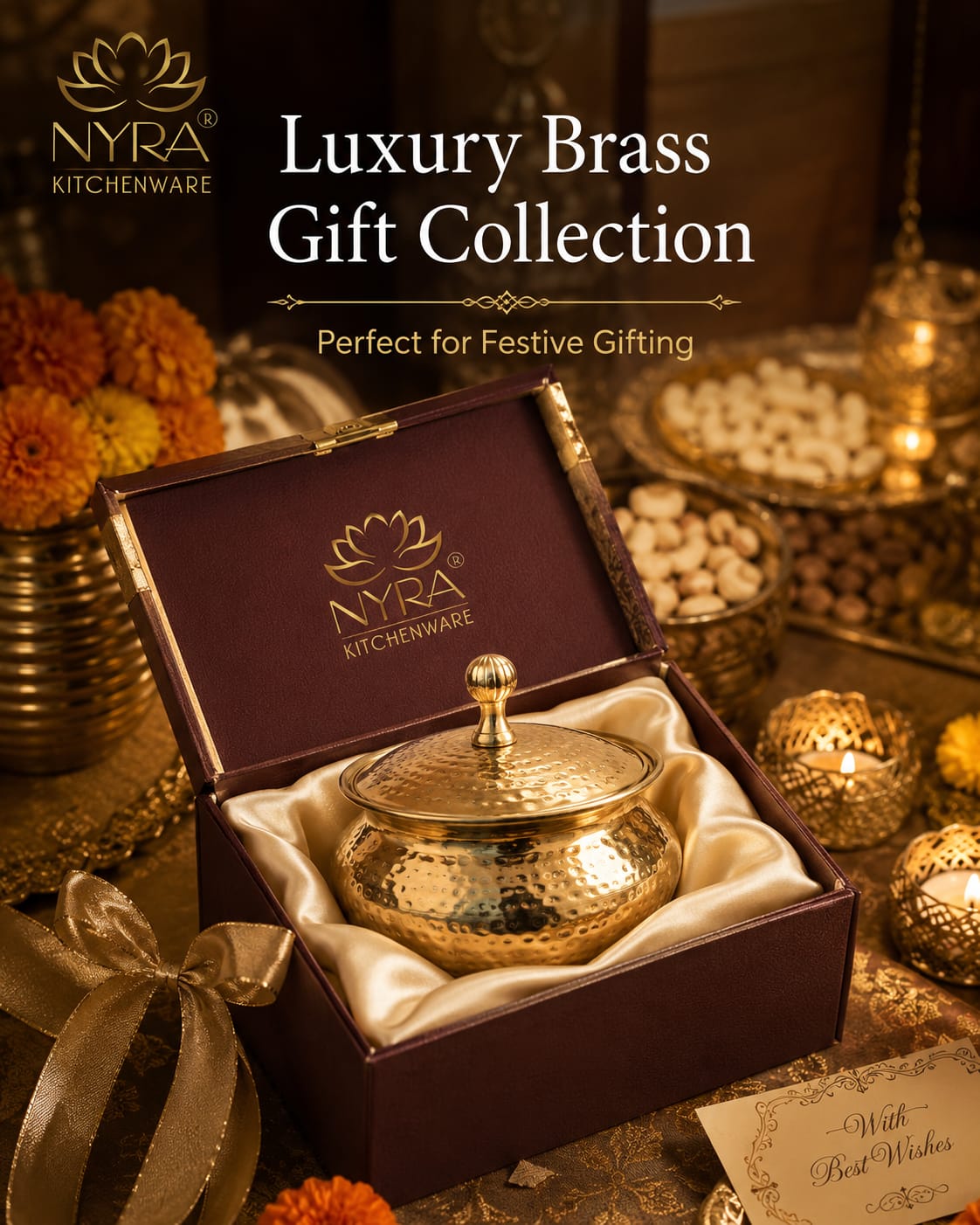 Handcrafted Artisan Brass Sipri Handi with Lid - Traditional Indian Kalai Coated | Luxury Heritage Hammered Cookware & Tableware