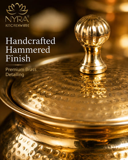Handcrafted Artisan Brass Sipri Handi with Lid - Traditional Indian Kalai Coated | Luxury Heritage Hammered Cookware & Tableware