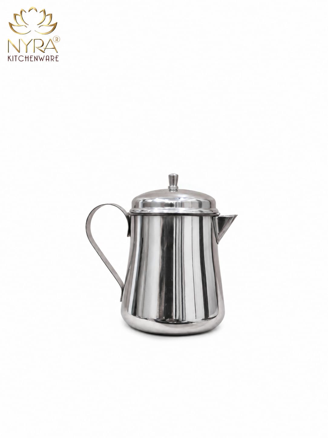 NYRA Stainless Steel Tea Pot with Lid | Glossy Mirror Finish Tea Serving Pot | Heavy Gauge Food Grade Steel Chai Pot for Tea & Coffee Serving | 3 No (9 cm) / 4 No (10 cm) | 1 Pc