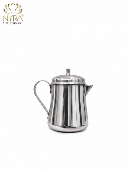 NYRA Stainless Steel Tea Pot with Lid | Glossy Mirror Finish Tea Serving Pot | Heavy Gauge Food Grade Steel Chai Pot for Tea & Coffee Serving | 3 No (9 cm) / 4 No (10 cm) | 1 Pc