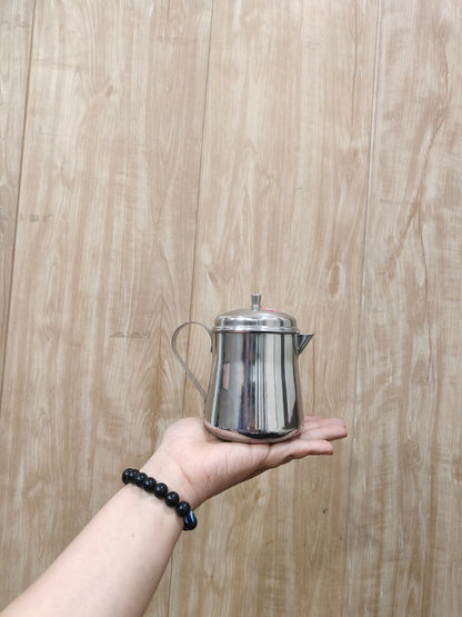 NYRA Stainless Steel Tea Pot with Lid | Glossy Mirror Finish Tea Serving Pot | Heavy Gauge Food Grade Steel Chai Pot for Tea & Coffee Serving | 3 No (9 cm) / 4 No (10 cm) | 1 Pc