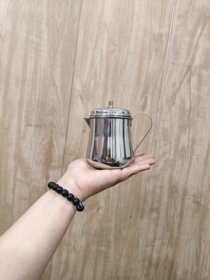 NYRA Stainless Steel Tea Pot with Lid | Glossy Mirror Finish Tea Serving Pot | Heavy Gauge Food Grade Steel Chai Pot for Tea & Coffee Serving | 3 No (9 cm) / 4 No (10 cm) | 1 Pc